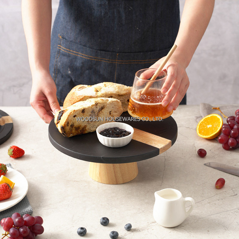 Woodsun New Design 2025 Black Marble Wooden Cake Stand Wedding Cakes Stand