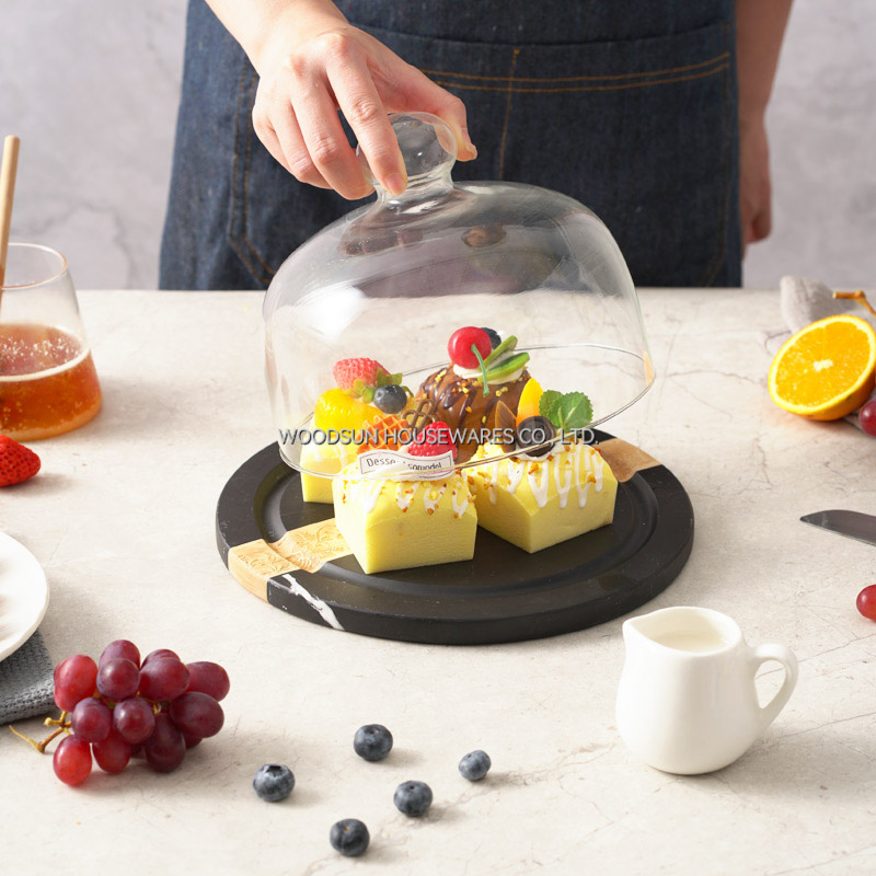 Woodsun Manufacturer Kitchen Party Marble Wood Cheese Charcuterie Board Cheese Dome
