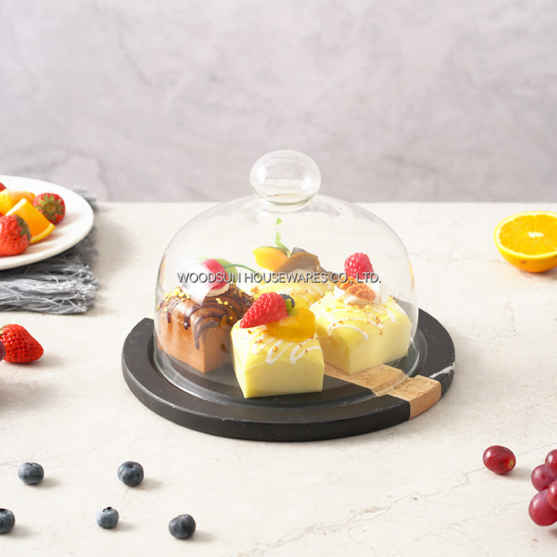 Woodsun Manufacturer Kitchen Party Marble Wood Cheese Charcuterie Board Cheese Dome
