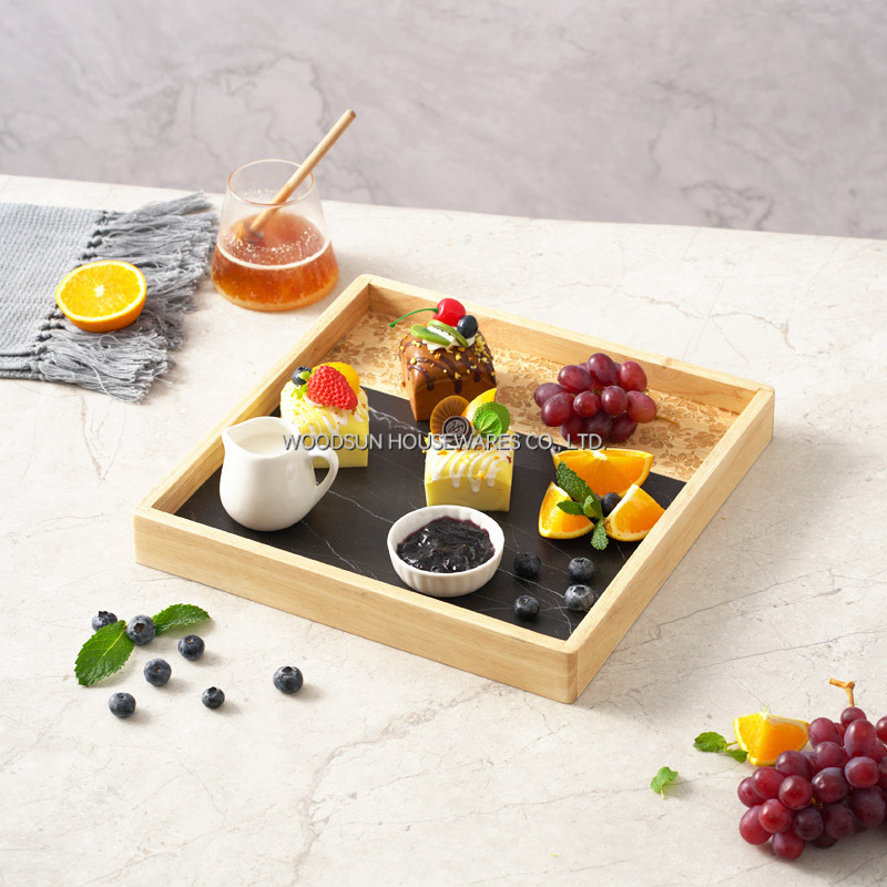 Woodsun Marble Wood Pattern Carving Combination Storage Box Wood Plate Wholesale For Food