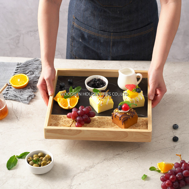 Woodsun Marble Wood Pattern Carving Combination Storage Box Wood Plate Wholesale For Food
