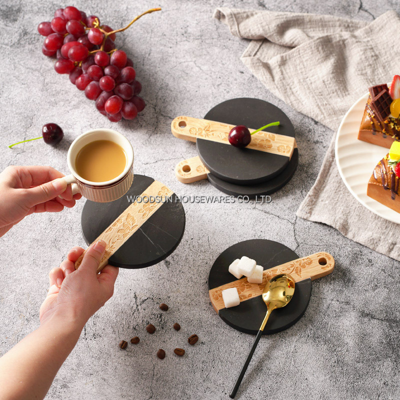 Woodsun 2025 Gift Marble Wood Costom Coasters Mat For Cup
