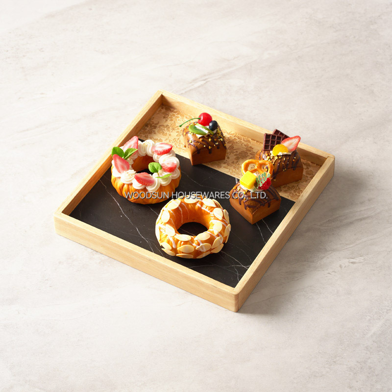 Woodsun Marble Wood Pattern Carving Combination Storage Box Wood Plate Wholesale For Food