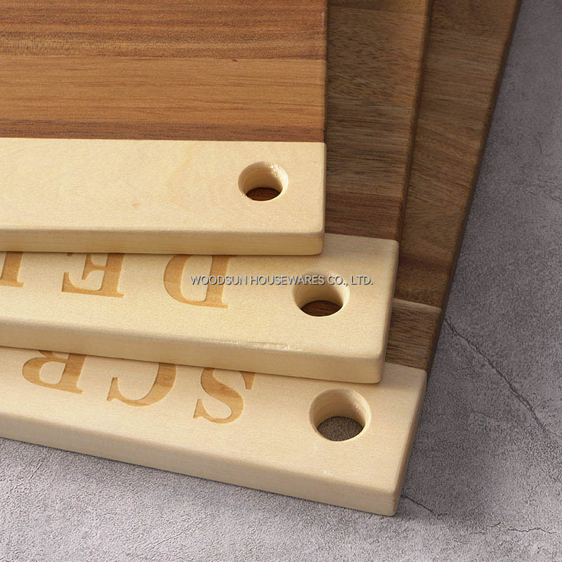 Woodsun Wedding Acacia Poplar Wood Cutting Board With Hanging Hole Handle Wooden Serve Board