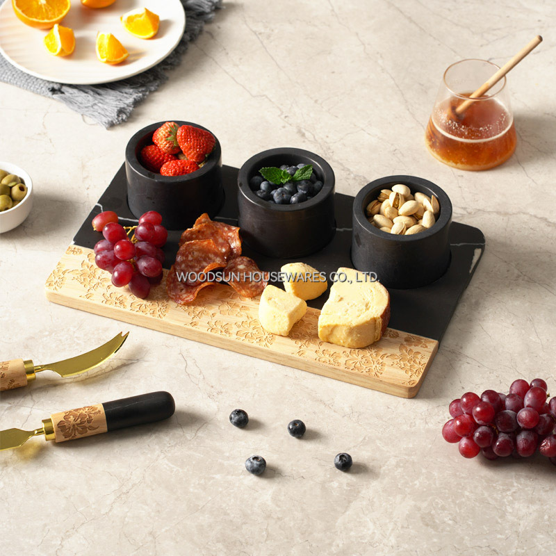 Woodsun New 2025 Food Serv Tray Restaurant Custom With Chip and Dip Bowls