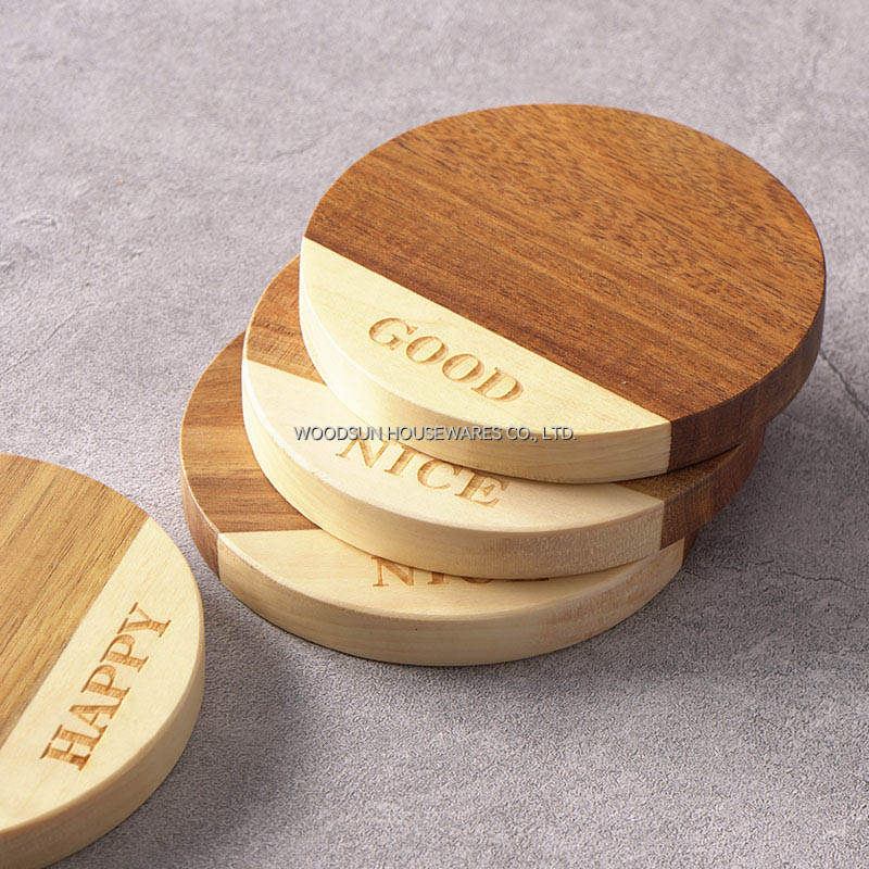 Woodsun World's Top 500 Cooperative Suppliers Acacia Wood Round Coasters Tea Cup Coaster