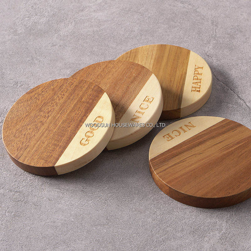 Woodsun World's Top 500 Cooperative Suppliers Acacia Wood Round Coasters Tea Cup Coaster