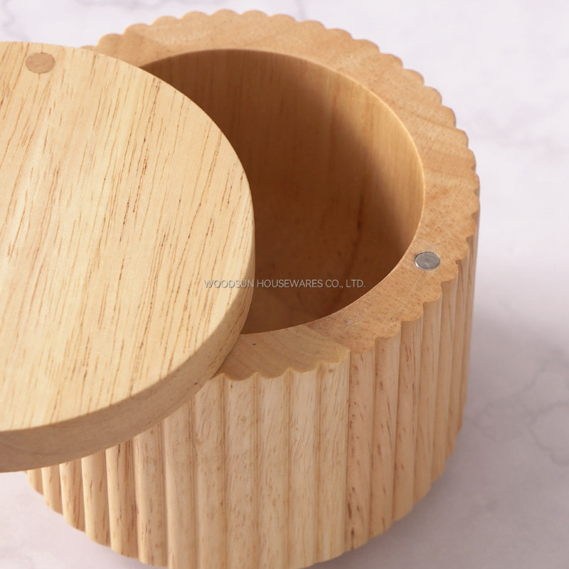 Woodsun Gift Box Salt Spice Canisters Round Wooden Salt Box