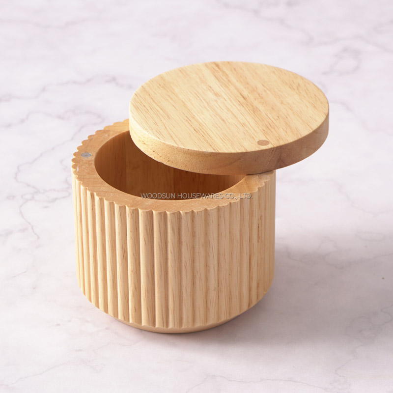 Woodsun Gift Box Salt Spice Canisters Round Wooden Salt Box