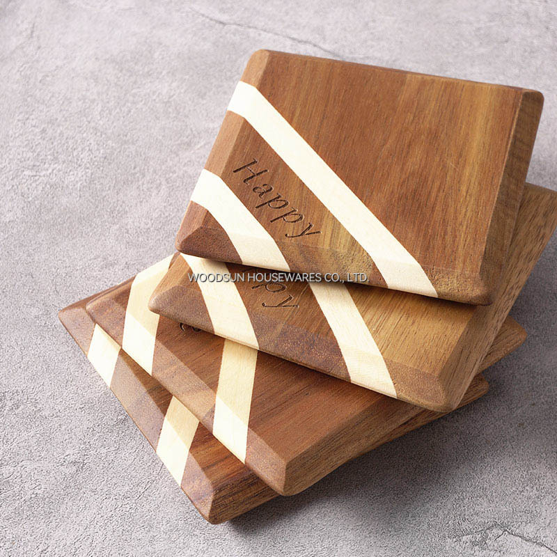 Woodsun Professional Made Double Twill Design Acacia Wood Coaster Coffee Drink Tea Coasters