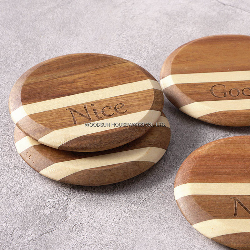 Woodsun Double Twill Design Professional Supplier Coasters Custom Drink Acacia Wood Trivets