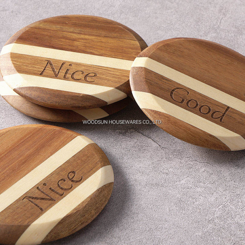 Woodsun Double Twill Design Professional Supplier Coasters Custom Drink Acacia Wood Trivets