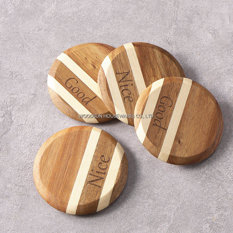 Woodsun Double Twill Design Professional Supplier Coasters Custom Drink Acacia Wood Trivets
