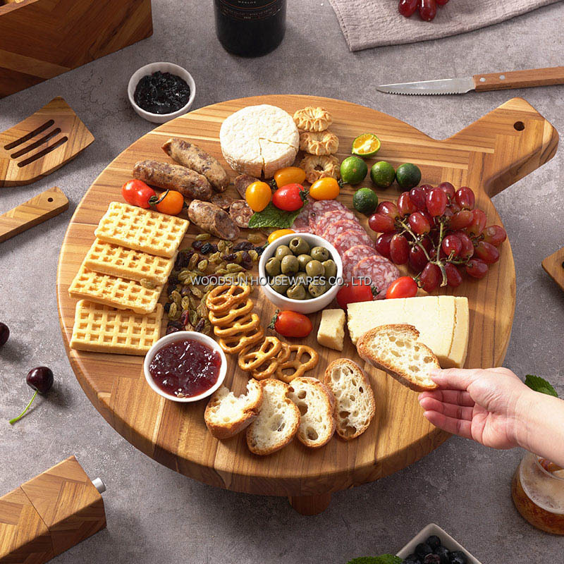Woodsun Manufacturer Custom Serving Board Acacia Wood Cutting Boards Wholesale Pizza Cutting Board for Party