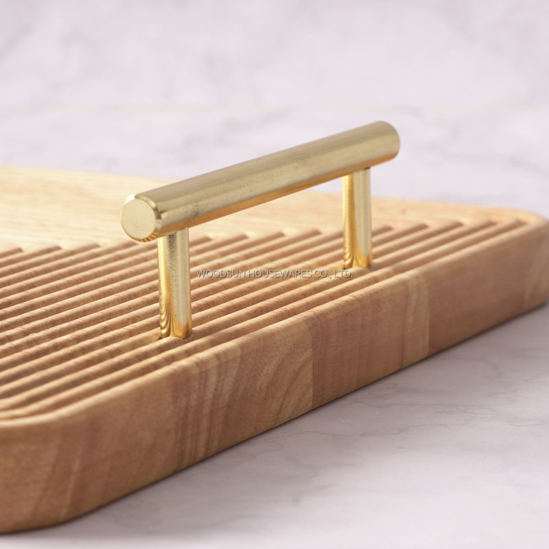 Woodsun 2025 Gift Rubber Wood Modern Stripes Restaurant Serving Tray With Handles