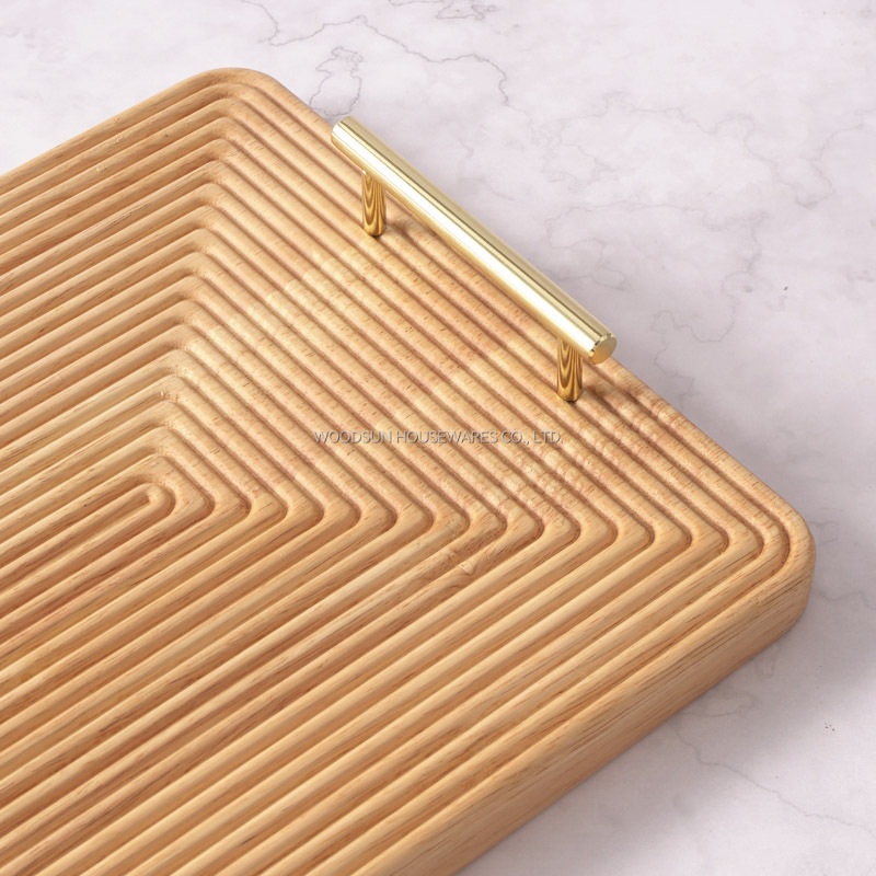Woodsun 2025 Gift Rubber Wood Modern Stripes Restaurant Serving Tray With Handles