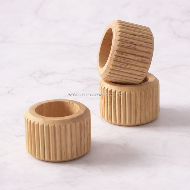 Woodsun New Modern Stripes 2025 Wooden Napkin Ring Napkin Holder Set of 4