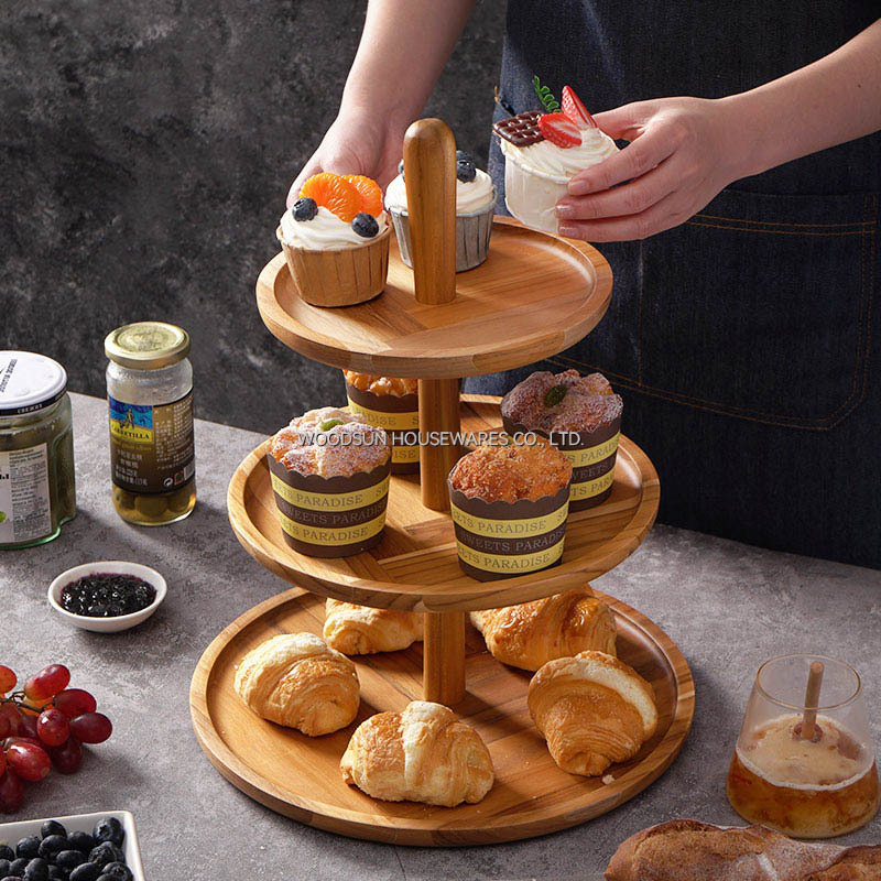 Woodsun Snack Display Wooden Cake Stand Cake Plate