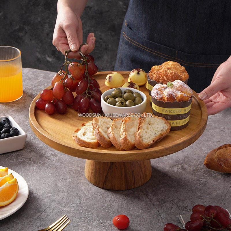 Woodsun Acacia Wood Cake Trays Wooden Plates Stand for Food