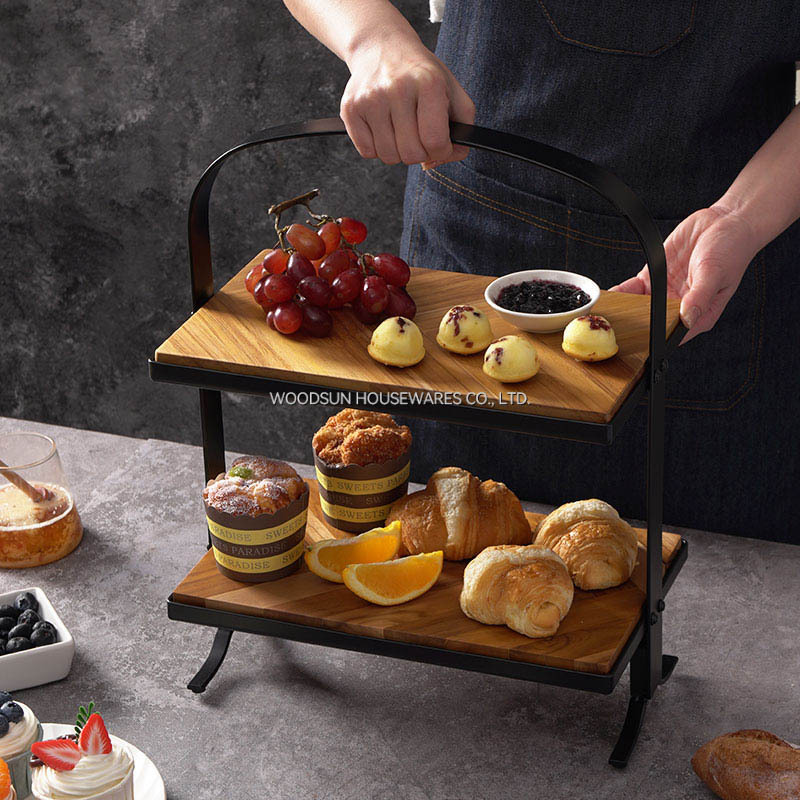 Woodsun 2 Tier Food Serving Tray With Stand