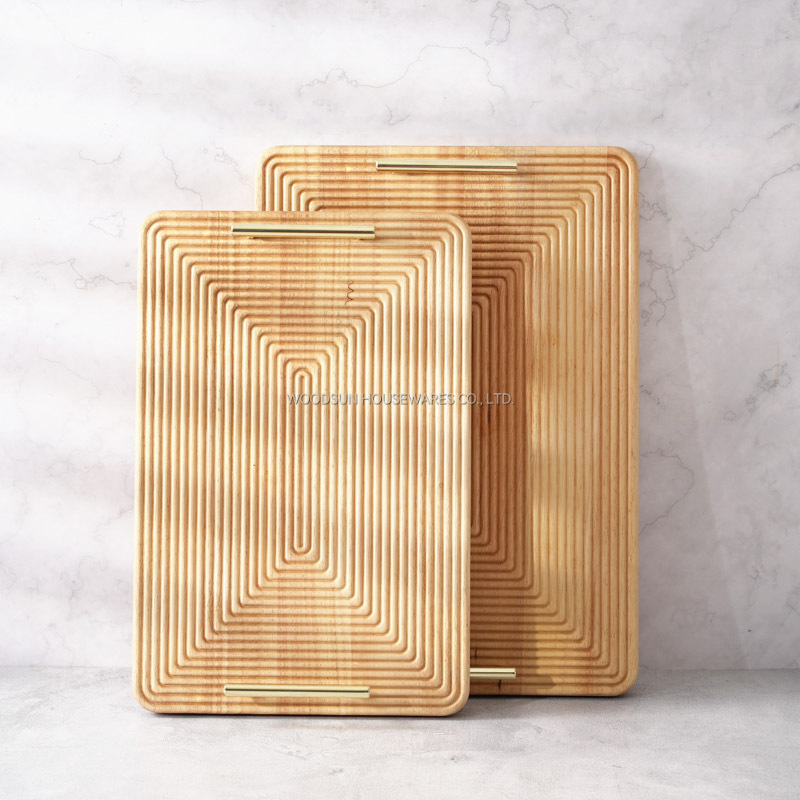 Woodsun 2025 Gift Rubber Wood Modern Stripes Restaurant Serving Tray With Handles
