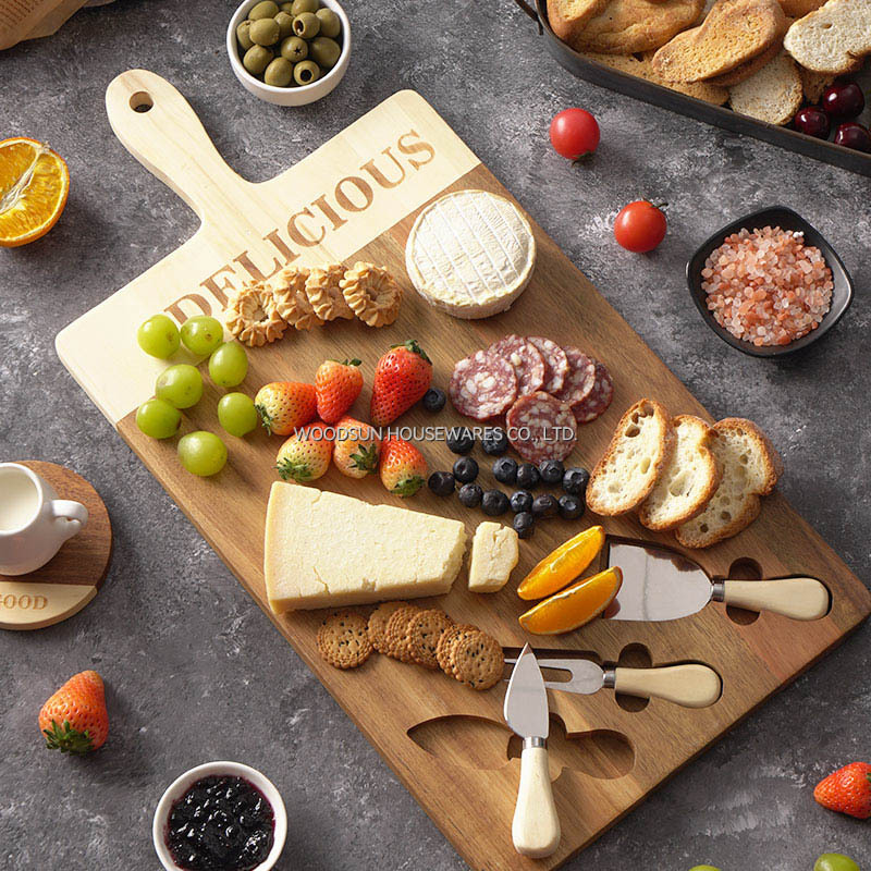 Woodsun Professional Supplier Wholesale Charcuterie Solid Wood Cheese Boards Acacia Tagliere Di Formaggi