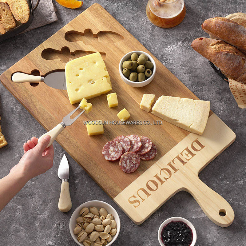 Woodsun Professional Supplier Wholesale Charcuterie Solid Wood Cheese Boards Acacia Tagliere Di Formaggi