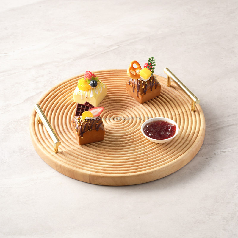 Woodsun 2025 Gift Rubber Wood Dessert Modern Round Serving Trays