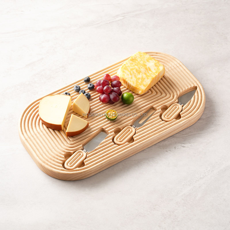 Woodsun 2025 Gift Modern Stripes Custom Shape Charcuterie Cheese Board For Friends