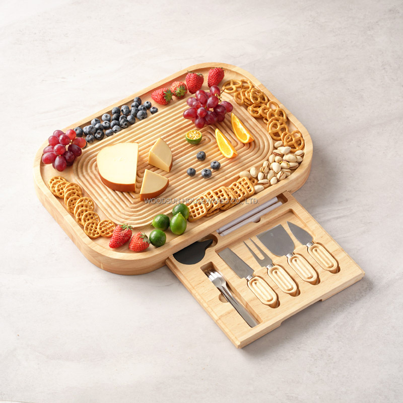 Woodsun 2025 Gift Modern Stripes Cheese Board Knife Set Cheese Trays