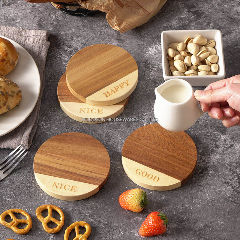 Woodsun World's Top 500 Cooperative Suppliers Acacia Wood Round Coasters Tea Cup Coaster