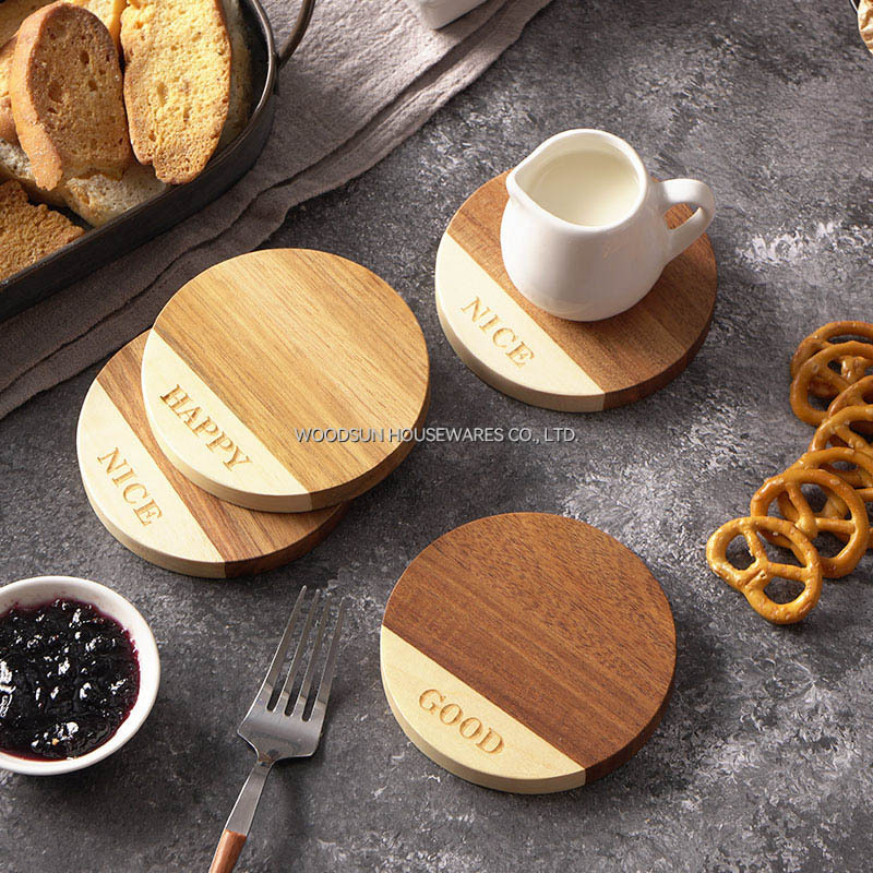 Woodsun World's Top 500 Cooperative Suppliers Acacia Wood Round Coasters Tea Cup Coaster