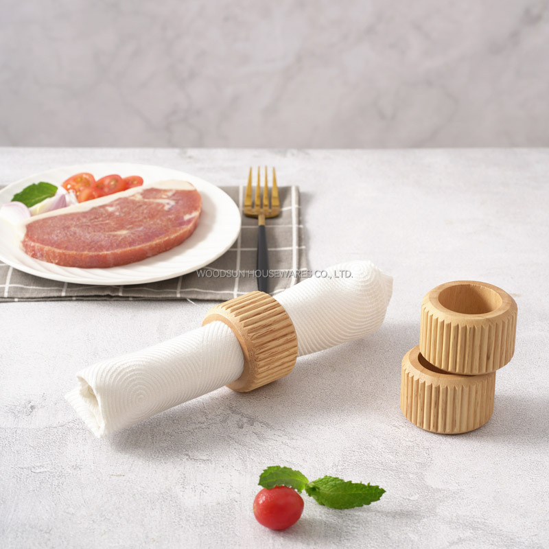 Woodsun New Modern Stripes 2025 Wooden Napkin Ring Napkin Holder Set of 4