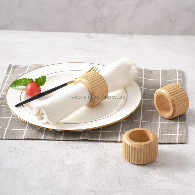 Woodsun New Modern Stripes 2025 Wooden Napkin Ring Napkin Holder Set of 4