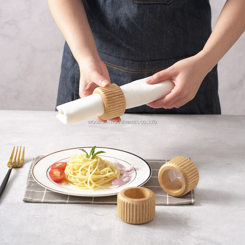 Woodsun New Modern Stripes 2025 Wooden Napkin Ring Napkin Holder Set of 4