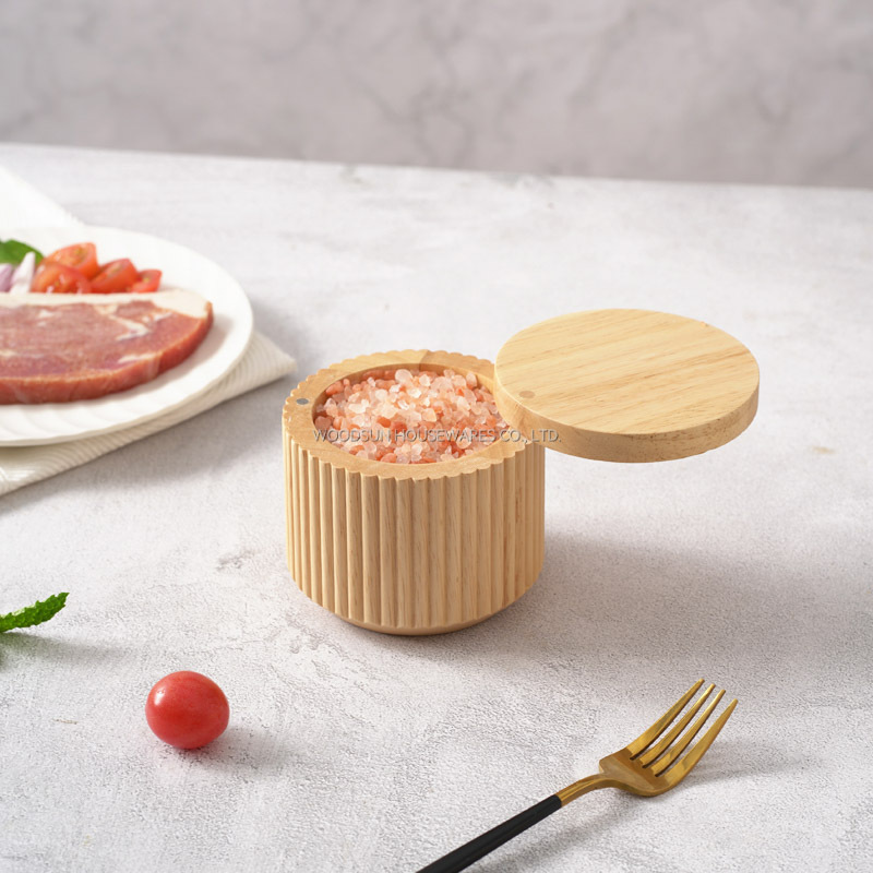 Woodsun Gift Box Salt Spice Canisters Round Wooden Salt Box