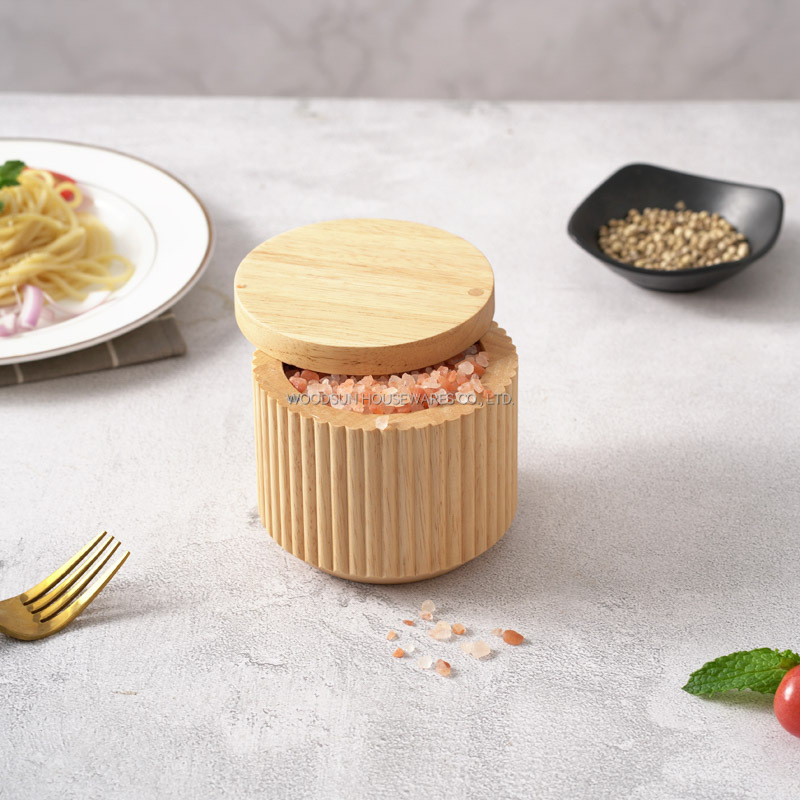 Woodsun Gift Box Salt Spice Canisters Round Wooden Salt Box