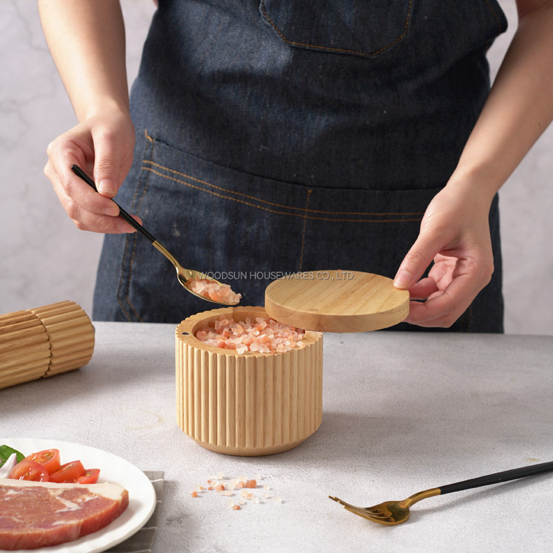 Woodsun Gift Box Salt Spice Canisters Round Wooden Salt Box