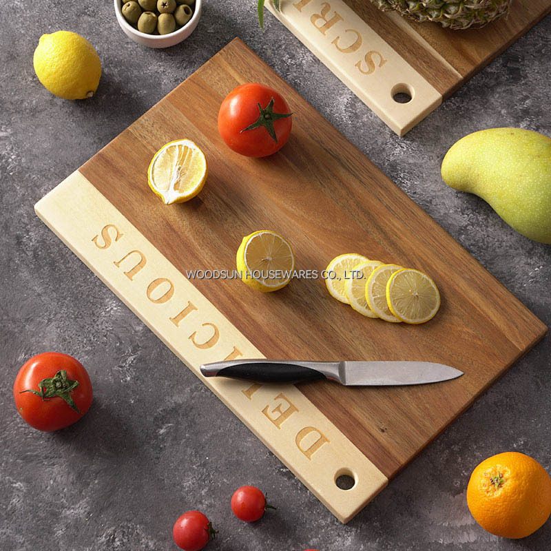 Woodsun Wedding Acacia Poplar Wood Cutting Board With Hanging Hole Handle Wooden Serve Board
