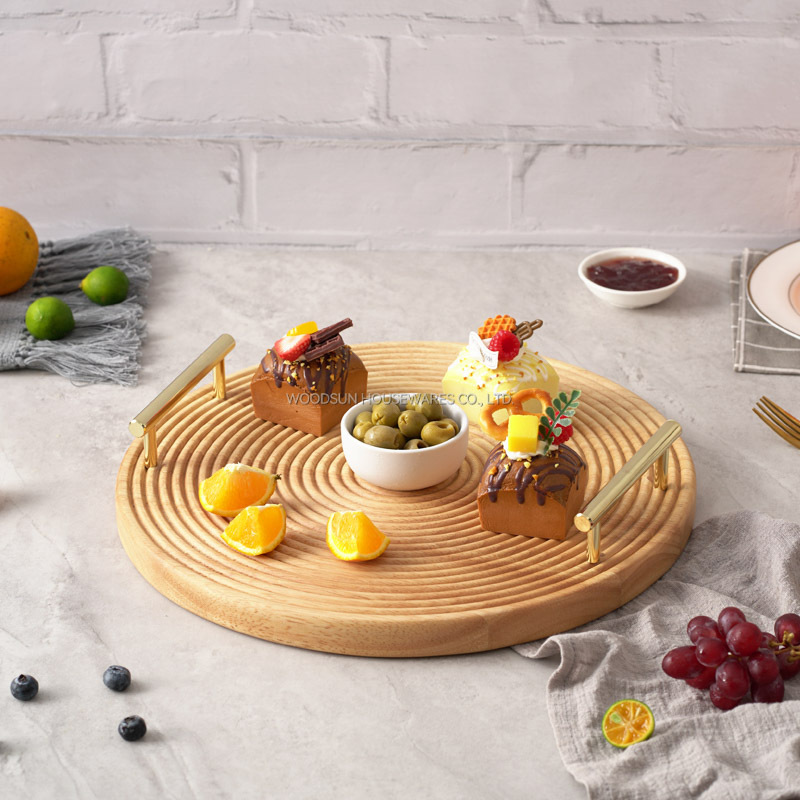 Woodsun 2025 Gift Rubber Wood Dessert Modern Round Serving Trays