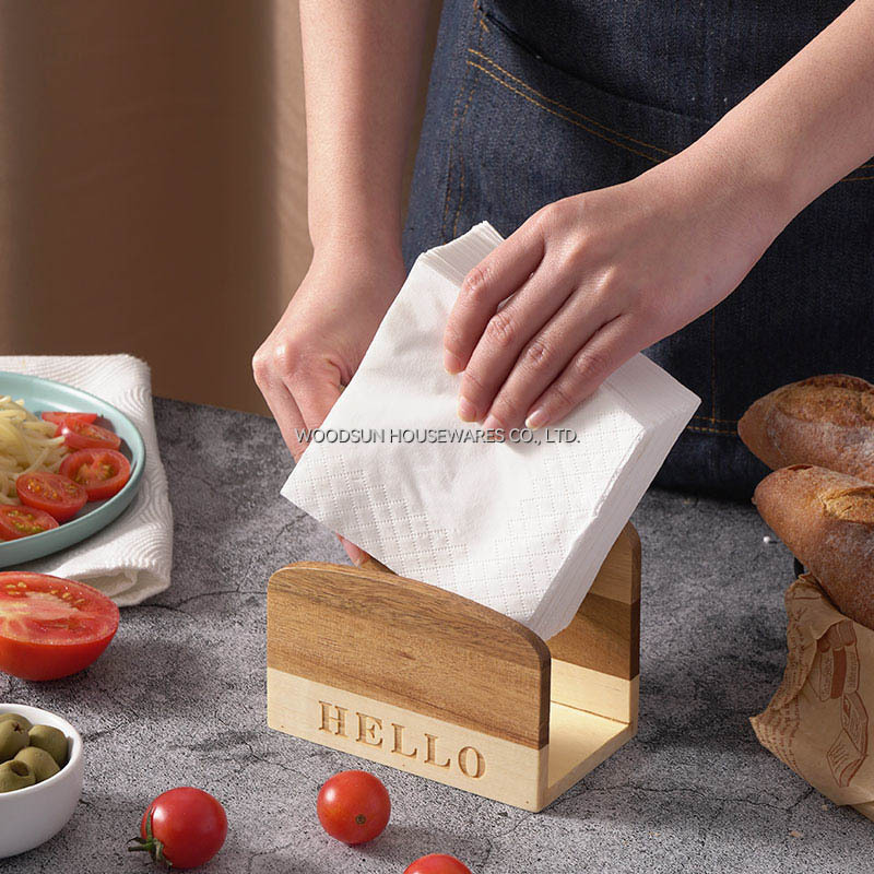 Woodsun Oblique Splicing Tissue Box Wood Serviette Napkin Holders