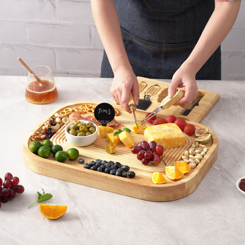 Woodsun 2025 Gift Modern Stripes Cheese Board Knife Set Cheese Trays