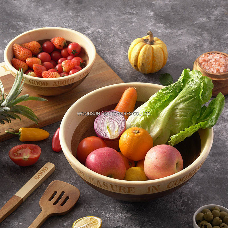 Woodsun Sustainable Acacia Poplar Wooden Kitchen Utensils Set Wooden Salad Bowl