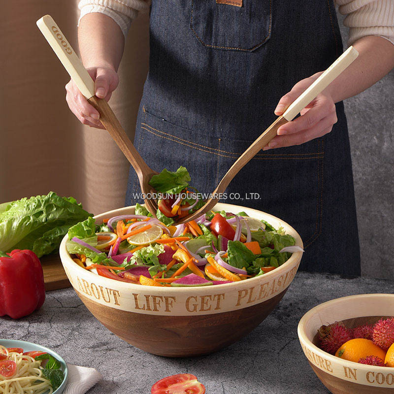 Woodsun Sustainable Acacia Poplar Wooden Kitchen Utensils Set Wooden Salad Bowl