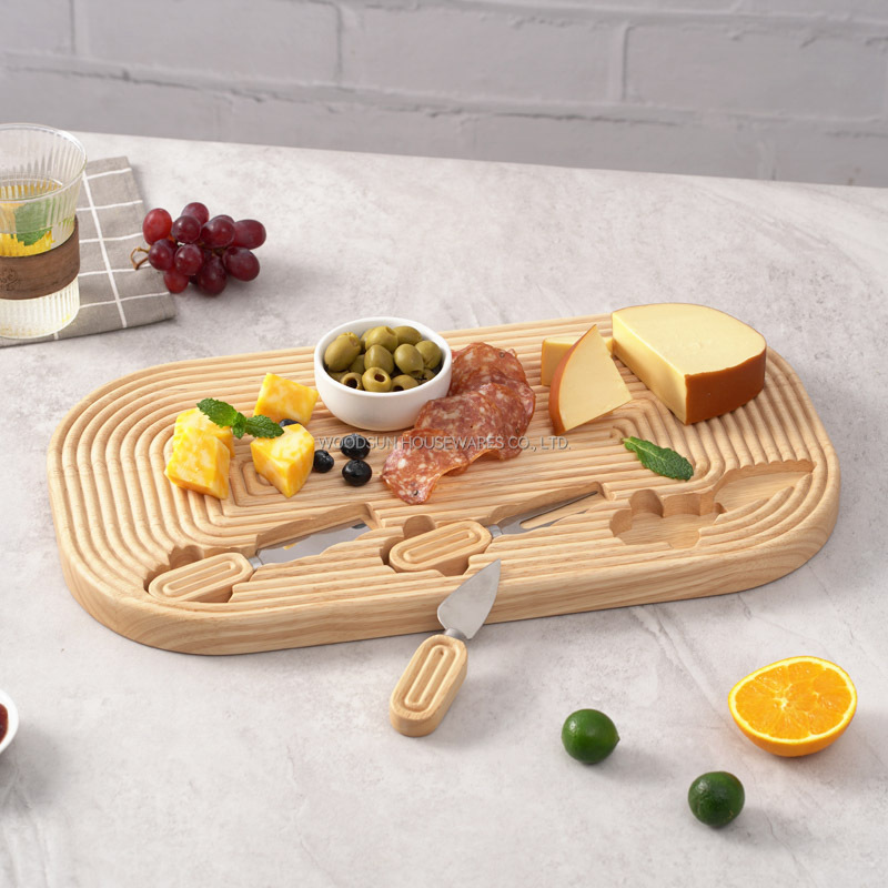 Woodsun 2025 Gift Modern Stripes Custom Shape Charcuterie Cheese Board For Friends