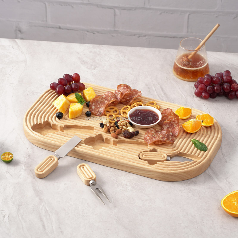Woodsun 2025 Gift Modern Stripes Custom Shape Charcuterie Cheese Board For Friends