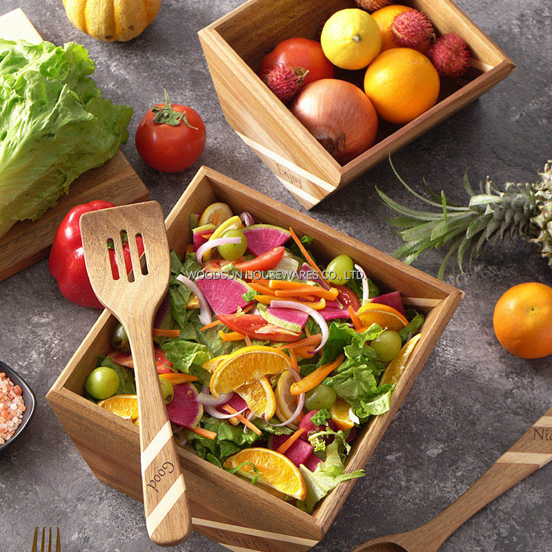 Woodsun Large Capacity Custom Wooden Mixing Salad Bowl Gifts for Women