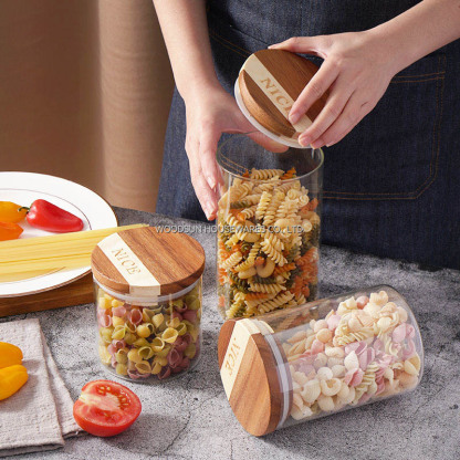 Woodsun Acacia Poplar Wood Wood Canister Tea Containers With Lids