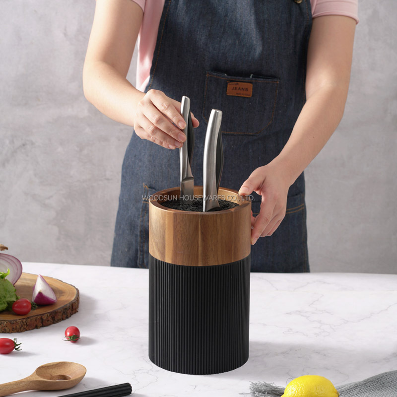 WoodSun Manufacturer Wholesale Acacia Wooden Block Knife Holder Round