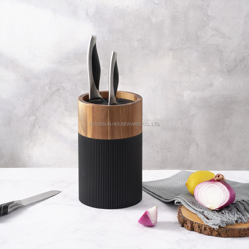 WoodSun Manufacturer Wholesale Acacia Wooden Block Knife Holder Round